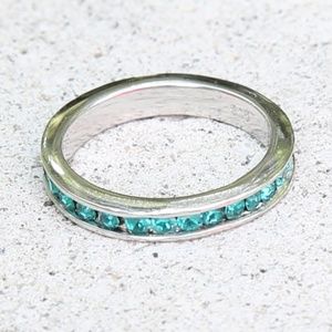 Sterling Channel Setting Ring Band Blue Crystals